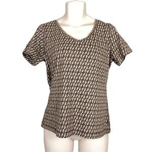 Womens IZOD XL Brown & Beige Leaf Patterned Short Sleeve V-Neck T-Shirt Top